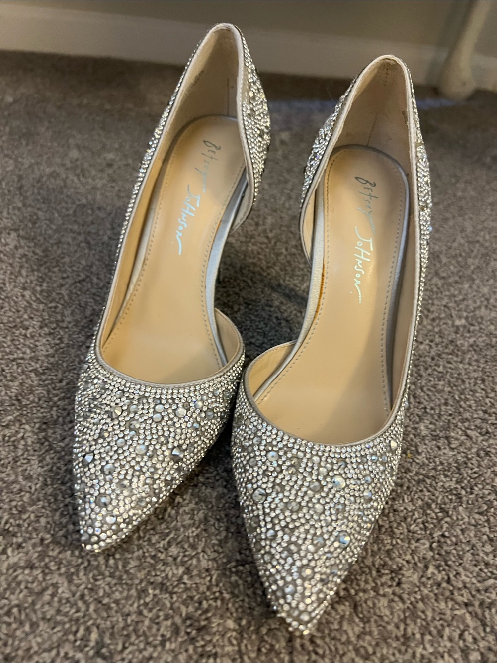 Betsey Johnson Silver Crystal Pointed Toe High Heels - Picture 4 of 5